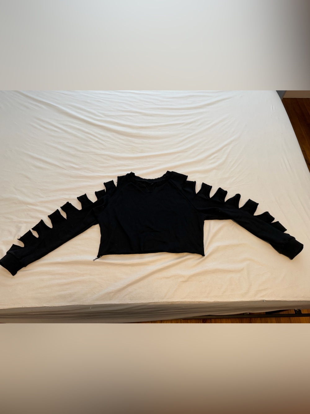 Tobi Black Cropped Sweatshirt with Cutout Sleeve Detail